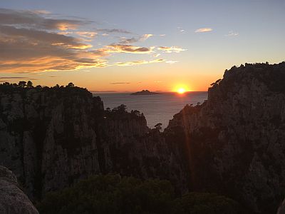 Blick auf den Sonnenuntergang beim Rueckweg